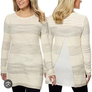 Calvin Klein Jeans Women's Cream Striped Tunic Open-Weave Knit Top sz M